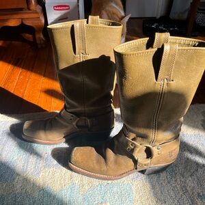 Beautifully worn olive frye harness boot